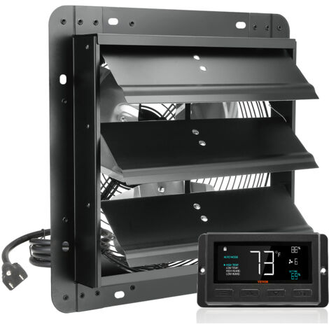 VEVOR Ventilatore di Scarico con Serranda, 1500 m³/h 305 mm Regolatore di Temperatura Umidita, Motore EC, con Montaggio Parete Velocita Variabile, Ventilazione e Raffreddamento per Serre, Garage