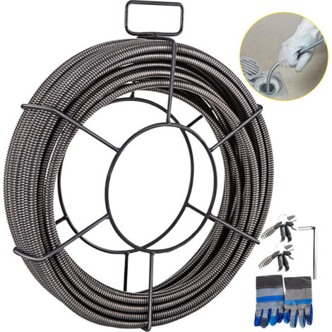 VEVOR Cavo di Scarico Cavo per Fognatura 50Ft 3 / 8 Pollici Cavo di Pulizia per Drenaggio Coclea, Adatto per Toilette Intasata, Lavandino e Scarico a Pavimento a Casa, Ufficio
