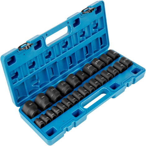 VEVOR Set di bussole a percussione 1/2 pollici 26 pezzi, bussole a 6 punti, CR-M0, set di bussole per azionamento da 1/2 pollici metrico da 10 mm a 36 mm, con gabbia di stoccaggio (1/5)
