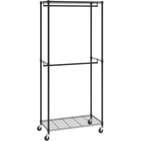 VEVOR Stand Appendiabiti a Rotelle Capacita Carico Statica Max. 136 kg con 2 Ripiani Carico 45 kg Singolo Camera da Letto Soggiorno, Appendiabiti 4 Ruote 915x450x2040 mm in Acciaio al Carbonio Q235