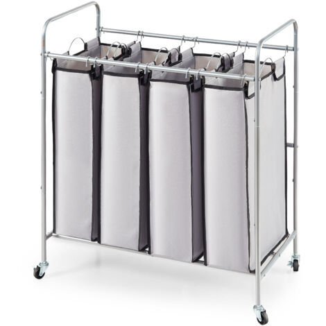 VEVOR Carrello Portabiancheria a 4 Sezioni, 765x406x865 mm Cesta Porta Biancheria con 4 Sacchi Rimovibili Tessuto Oxford, Portabiancheria Mobile in Ferro con Ruote in Gomma Carico 20KG per Lavanderia (1/5)