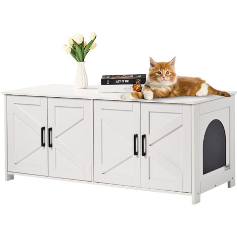 VEVOR Mobile Lettiera per Gatti, Mobiletto Nascosto da 1200 mm con 4 Porte e 2 Ingressi, Mobile da Lettiera in Legno per Gatti, Adatto alla Maggior Parte delle Lettiere, Marrone e Bianco (1/5)