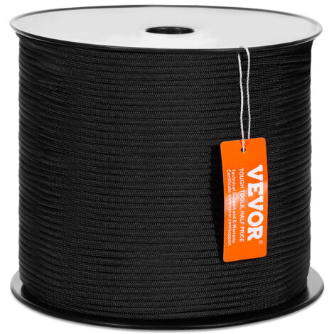 VEVOR Corda in Nylon Doppia Intrecciata, 32 Trefoli, 3,20 kN Resistenza alla Rottura, Arrampicata Arborist Escursionismo, Roccia Campeggio Altalena Discesa 5 mm x 304,8 m, Corda in Nylon Nero