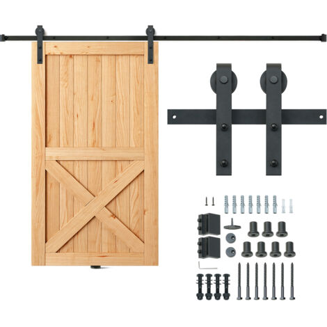 VEVOR Kit Ferramenta per Porta Scorrevole 244 cm Binario per Porta da Fienile Singola Larghezza 1,12-1,32 m Spessore 32-45 mm Carico 150kg Puleggia Silenziosa Ganci Forma J per Casa Fattoria Granaio