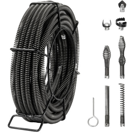 VEVOR Cavo per Pulizia Scarichi con 7 Taglierine Cavo per Pulizia Scarichi Sezionale per Tubi da 20 a 100 mm Cavo per Coclea di Scarico Fognario a Nucleo Cavo per Lavello, Scarico a Pavimento, WC
