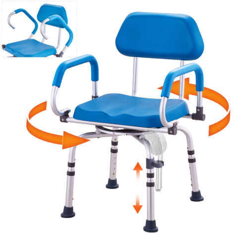 VEVOR Sedia da Doccia Girevole a 360 Gradi, Sedile da Doccia Regolabile con Bracci Girevoli, Sedile Bagno Imbottito per Doccia, Sedia Bagno Girevole Antiscivolo per Anziani Disabili, Capacita 135 kg
