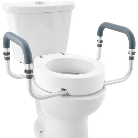 VEVOR Alzata WC Rotonda Standard Altezza 88,9 mm, Sedile WC Rialzato Portata 136 kg, Corrimano in Alluminio, Imbottitura EVA, Rialzo per WC Maniglia Alzata per Ausilio da Bagno