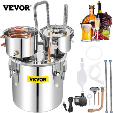 VEVOR Distillatore Alcol per Uso Domestico in Acciaio Inox con Rame Rosso da 50L, Alambicco Distillatore per Vino Grappa Liquore da 50L in Acciaio Inox Doppio Fusto, Alambicco per Distillazione da 50L