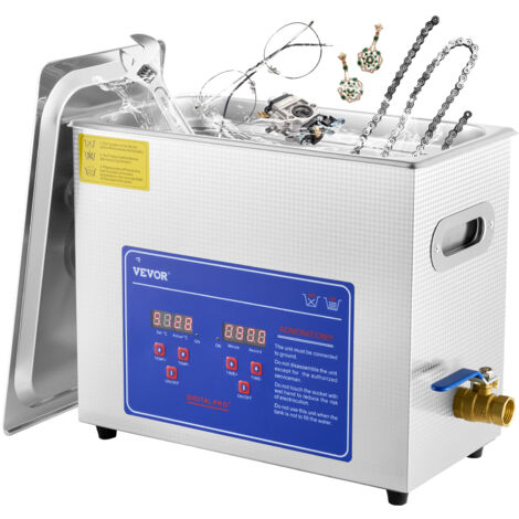 VEVOR Pulitore ad Ultrasuoni 6 L, Macchina per la Pulizia ad Ultrasuoni 40 KHz in Acciaio Inossidabile con Timer Riscaldatore Digitale, Pulizia dei Gioielli per Uso Domestico Personale Commerciale