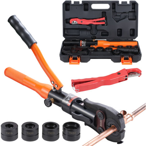 VEVOR Utensile per Crimpatura Idraulica per Raccordi per Tubi in Rame, Pinza Pressatura con Ganasce a Cambio TH16, TH20, TH26, TH32, kit Pressa Girevole a 360° Raccordi a T Azionati Idraulicamente