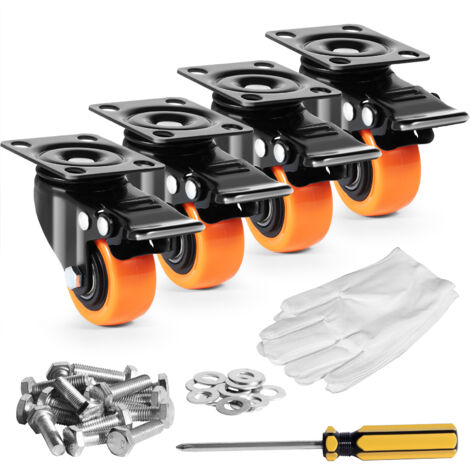 VEVOR Ruote Girevoli Set di 4 Ruote per Mobili Industriali Ruote in PVC da 50,8 mm con Doppio Freno di Bloccaggio Capacita di Carico Massima 68 kg per Carrelli Banco da Lavoro, Set di Ruote Girevoli (1/5)