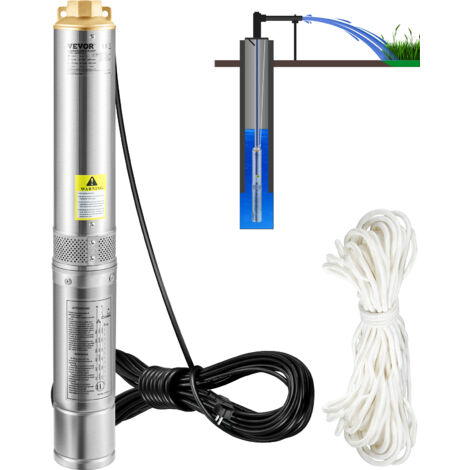 VEVOR Pompa deAcqua Sommergibile 750W Flusso 100L/min per Piscina Giardino Orto in Acciaio Inox, Pompa per Pozzi Sommersa 230 V Prevalenza Max. 66m, Pompa per Pozzo Piscina in Acciaio Inox con Cavi (1/7)