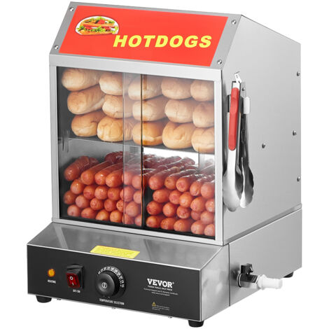VEVOR Macchine per Hot Dog a Vapore 27L, Macchina per Hot Dog a Vapore da 2 Ripiani, Controllo Temperatura 30℃85℃, Macchina Scaldatrice Panini Elettrico con Porte Scorrevoli in Vetro da Bar Pizzeria