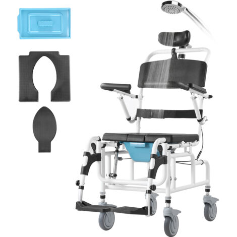 VEVOR Sedia a Rotelle per Doccia, Bagno per Adulti Disabili, Sedia in Alluminio per Doccia Rotolante Regolabile con Freno Sedia da Trasporto per Comoda da Doccia Capacita 136 kg Larghezza 440 mm