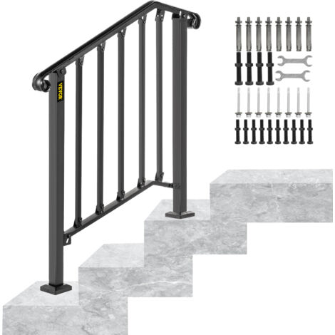 VEVOR Ringhiera Corrimano, Set Ringhiera per Scale Nero, Opaco con 2 o 3 Gradini, Ringhiera Corrimano in Ferro, Ringhiera Scale Esterne per Gradini Esterni