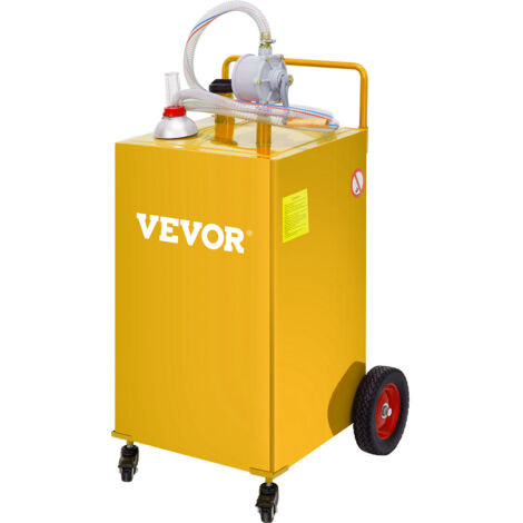 VEVOR Serbatoio Stoccaggio Carburante 35 galloni, Serbatoio di Stoccaggio del Carburante 4 Ruote, con Pompa di Trasferimento Manuale, Contenitore Benzina Diesel per Auto, Tosaerba, Giallo