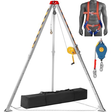 VEVOR Kit treppiedi 1200 libbre, treppiede di salvataggio, gambe da 1,34 a 2,15 m Cavo da 30 m 32,8' Protezione anticaduta, imbracatura, borsa di stoccaggio per spazi confinati