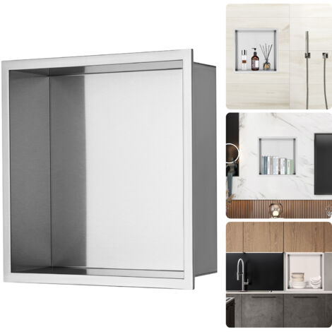 VEVOR Nicchia da Incasso per Bagno 33,02x33,02 cm, Nicchia Doccia a Parete Doppio Ripiano in Acciaio Inox 304 Sigillato, Nicchia da Incasso da Muro in Acciaio Inox per Riporre Sapone Doccia, Argento