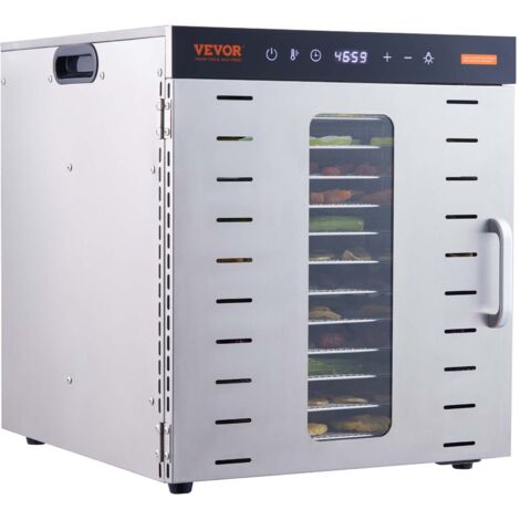 VEVOR Essiccatore Elettrico 1000W per Alimenti in Acciaio Inox 10 Vassoi Estraibili Tempo Temperatura Regolabile 30-90 ℃ Aria Circolata 360°, Macchina Essiccatrice Alimentare Domestica 46x42x46,5 cm