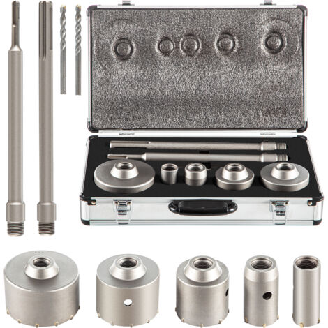 VEVOR Kit Sega a Tazza per Cemento, 30/40/65/80/100 mm Kit Frese a Tazza Set Punte per Trapano SDS Plus o SDS Max con Codolo da 300 mm per Mattoni, Calcestruzzo, Muro di Pietra, Muratura, Piastrelle (1/5)
