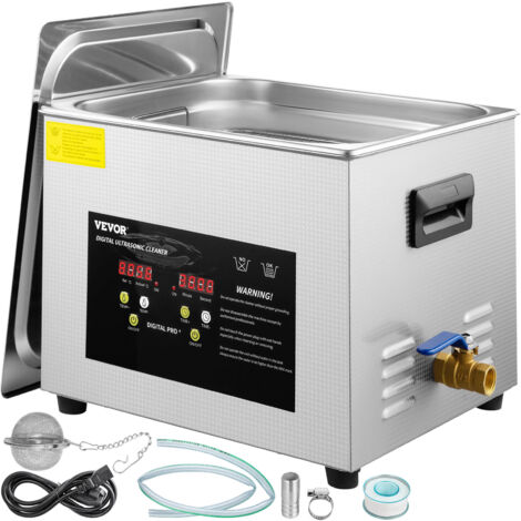 VEVOR Pulitore a Ultrasuoni Aggiornato 15 L Riscaldatore 600 W Ultrasuoni 360 W Pulitore per Parti a Ultrasuoni da Laboratorio Digitale con Temporizzatore per Pulizia di Strumenti Dentali in Vetro (1/5)