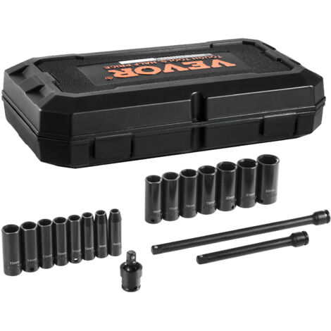 VEVOR Set di bussole a impatto da 3/8", set di bussole profonde da 18 pezzi, metriche da 8 a 22 mm, acciaio legato CR-V a 6 punte per riparazioni auto, marcature delle dimensioni facili da leggere, s (1/5)