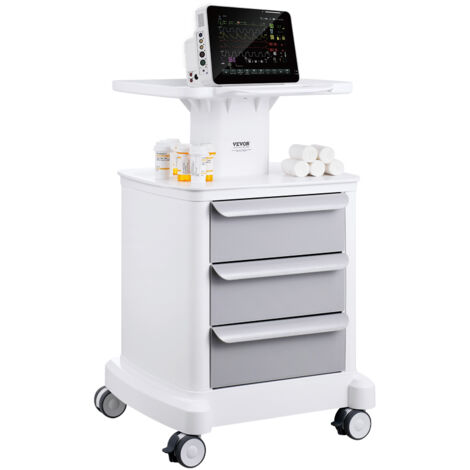 VEVOR Carros de laboratorio de 4 niveles, carro utilitario de laboratorio con 3 cajones y 1 bandeja superior, carro medico móvil con material ABS, carro rodante de laboratorio con 4 ruedas silenciosas