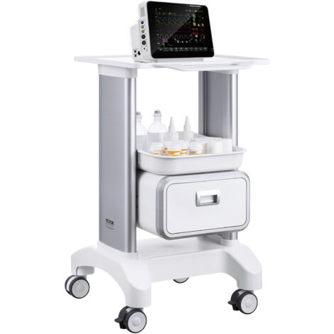 VEVOR Carros de laboratorio de 2 niveles, carro utilitario de laboratorio con 1 cajón y 1 bandeja superior, carro medico móvil con material ABS, carro rodante de laboratorio con 4 ruedas silenciosas