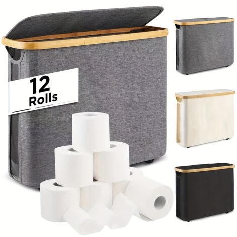 Toilettenpapier Aufbewahrungskorb , WC-Regal zur stehenden Aufbewahrung im Bad oder Gäste-WC,Korb mit Deckel aus Bambus,Aufbewahrungs box,schwarz. (1/5)