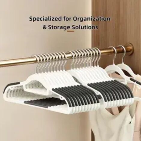 50 Stück Rutschfeste Kleiderbügel,PP Material, Non-Slip Hooks + Pants Groove,Platzsparend,Krawattenhalter, 360° drehbar,Grau. (1/5)
