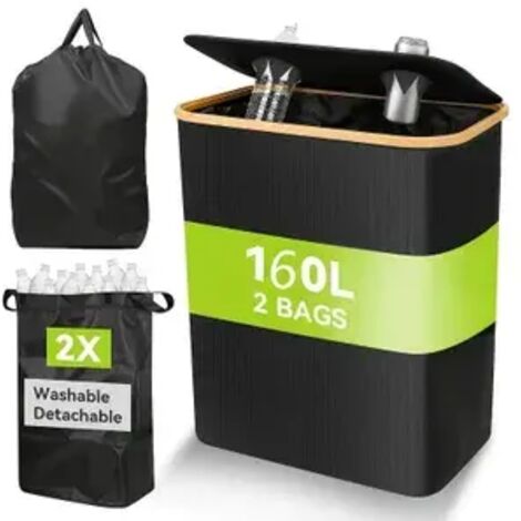 160L Pfandflaschen Aufbewahrung mit Deckel,Inklusive 2 wiederverwendbare Innentaschen,Für Küche/Outdoor,Klappbar Groß Behälter Leergut Flaschensammler,Schmutziger Korb,Aufnahmebox. (1/5)