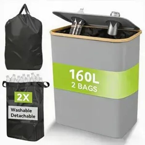 160L Pfandflaschen Aufbewahrung mit Deckel,Inklusive 2 wiederverwendbare Innentaschen,Für Küche/Outdoor,Klappbar Groß Behälter Leergut Flaschensammler,Schmutziger Korb,Aufnahmebox. (1/5)