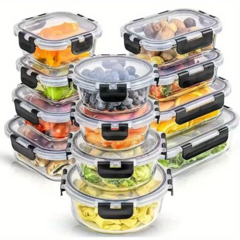 12pièces Conteneur alimentaire en verre de,Boîte à lunch,avec couvercle,ensemble de boîtes de stockage de différentes tailles,boîtes à déjeuner étanches à l'épreuve des fuites,boîtes de préparation de