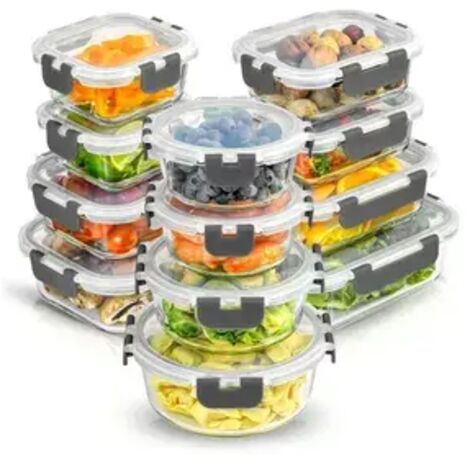 12pièces Conteneur alimentaire en verre de,Boîte à lunch,avec couvercle,ensemble de boîtes de stockage de différentes tailles,boîtes à déjeuner étanches à l'épreuve des fuites,boîtes de préparation de