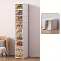 9-Schicht Klare Kunststoff-Schuhbox mit Transparentem Design, Stapelbare Aufbewahrung für Sneaker und High Heels, Einfacher Zugang Organizer, Weiß, size:34.5x25.5x157cm