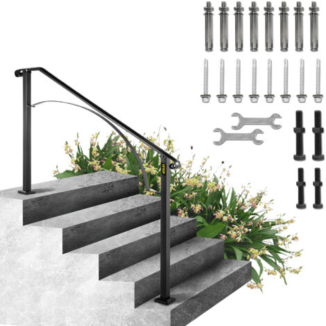 VEVOR Wrought Iron Handrail Fits 4 or 5 Steps Handrail Arch 4 Outdoor or Indoor Handrail Outdoor Stair Railing Matte Black