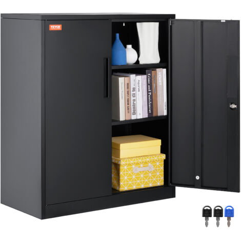 VEVOR Metal Storage Cabinet with 2 Magnetic Doors and 4 Adjustable Shelves, 200 lbs Capacity per Shelf, Locking Steel Storage Cabinet, 42'' Metal Cabinet with 3 Keys, for Office, Garage, Home, Black