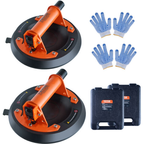 VEVOR Glass Suction Cup, 8" 2 Pack 615 lbs Load Capacity, Vacuum Suction Cup with ABS Handle and Carry Box, Heavy Duty Industrial Suction Cup Lifter Tool for Glass, Granite, Tile, Metal, Wood Lifting