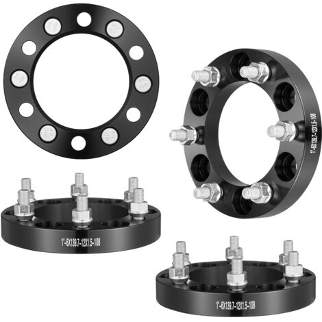 VEVOR Wheel Spacers, 1" 6"x5.5" Wheel Adapters, 6 Lug Forged Spacer, 108 mm Bore Hubcentric M12 x1.5 Studs Spacers, Fit for 1979-2022 Toyota, Hummer, Lexus, Chevrolet, Honda, 4 PCS Black (1/5)