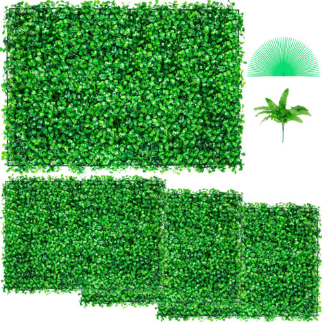 VEVOR Artificial Boxwood Panel UV 4pcs Boxwood Hedge Wall Panels Artificial Grass Backdrop Wall 24X16" 4 cm Green Grass Wall Fake Hedge for Decor Privacy Fence Indoor Outdoor Garden Backyard (1/5)