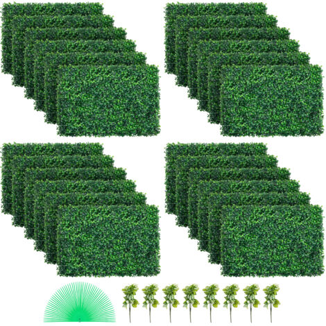 Mophorn Artificial Boxwood Panels 24"x16" 24pcs UV-Protected Hedge Wall Panels 4cm Green Grass Backdrop Faux Privacy Fence for Indoor/Outdoor Garden Decor