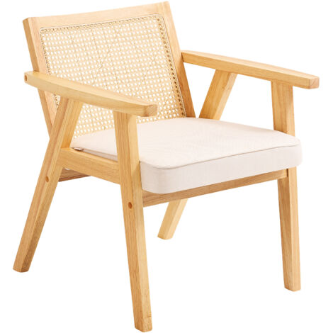 VEVOR Rattan Chair, Mid Century Modern Dining Chair with Armrest, Upholstered Chair with Rattan Back, Retro Rattan Dining Room Kitchen Chair for Living Room, Bedroom, Reading Room, and Office, Beige (1/5)