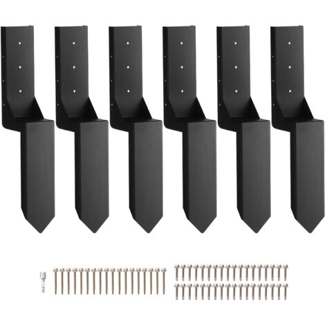 Mophorn Fence Post Anchor Repair Kit, 6 Pack Inner Diameter 3.5 x3.5 Inches Heavy Duty Steel Fence Post Support Stakes, Anchor Ground Spike for Repair Tilted, Broken Wood Fence Post, Enveloping