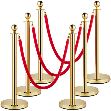 VEVOR Velvet Ropes and Posts, 5 ft/1.5 m Red Rope, Stainless Steel Gold Stanchion with Ball Top, Red Crowd Control Barrier Used for Theaters, Party, Wedding, Exhibition, Ticket Offices Pack Sets (6) (1/5)
