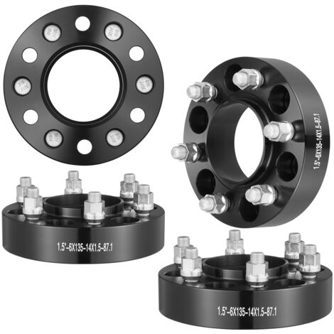 VEVOR Wheel Spacers, 1.5" 6"x5.3" Wheel Adapters, 6 Lug Forged Spacer, 87.1 mm Bore Hubcentric M14 x1.5 Studs Spacers, Fit for Ford F150, Expedition, Lobo, Navigator, 4 PCS Black (1/5)