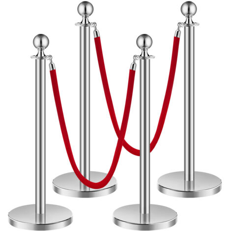VEVOR Stanchion Post, 4 Pcs Crowd Control Barrier Set with 2 Red Velvet ...