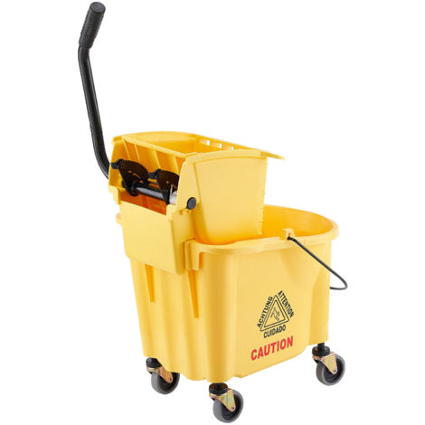 VEVOR Mop Bucket with Wringer, 26 Qt. Commercial Mop Bucket with Side Press Wringer, Side-Press Mop Bucket and Wringer Combo on Wheels, for Professional/Industrial/Business Floor Cleaning, Yellow (1/5)
