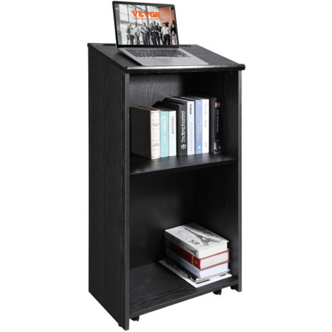VEVOR Podium Stand, 47 in Hostess Stand with 4 Rolling Wheels, Wood Podium with Storage Shelves, and Slant Desktop, Lecterns & Podiums for Church, Office, School, Home, Black (1/5)