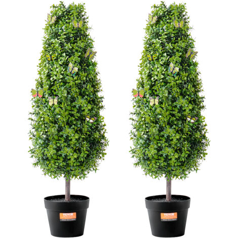 VEVOR Artificial Boxwood Topiary Tree, 36 inch Tall (2 Pieces), Faux Topiary Trees, Green Faux Plant w/ Extra Leaves & Pot & Small Decoration, UV Rated Greenery Set for Home Decor Indoor/Outdoor