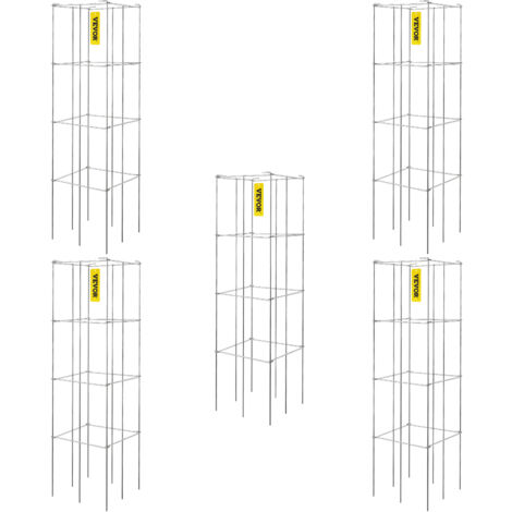 VEVOR Tomato Cages, 11.8\" x 11.8\" x 46.1\", 5 Packs Square Plant Support Cages, Silver PVC-Coated Steel Tomato Towers for Climbing Vegetables, Plants, Flowers, Fruits